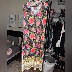 Johnny Was Floral Dress with Pink, Yellow & Green Embroidery